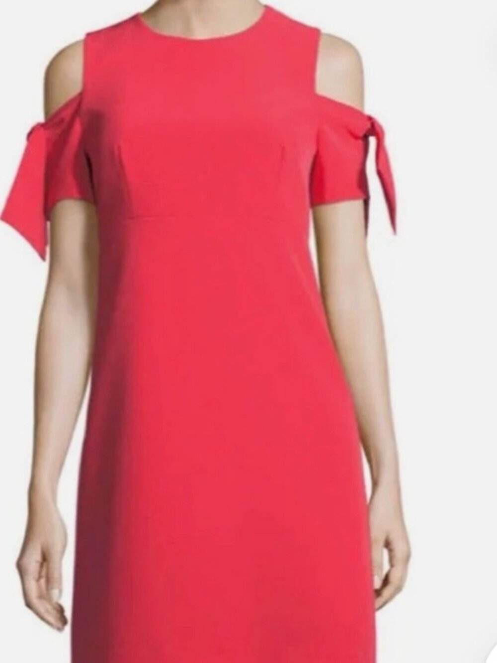 Like New, Milly Stretch Crepe Cold Shoulder Bow Sleeve Coral Red Mini Dress. 6